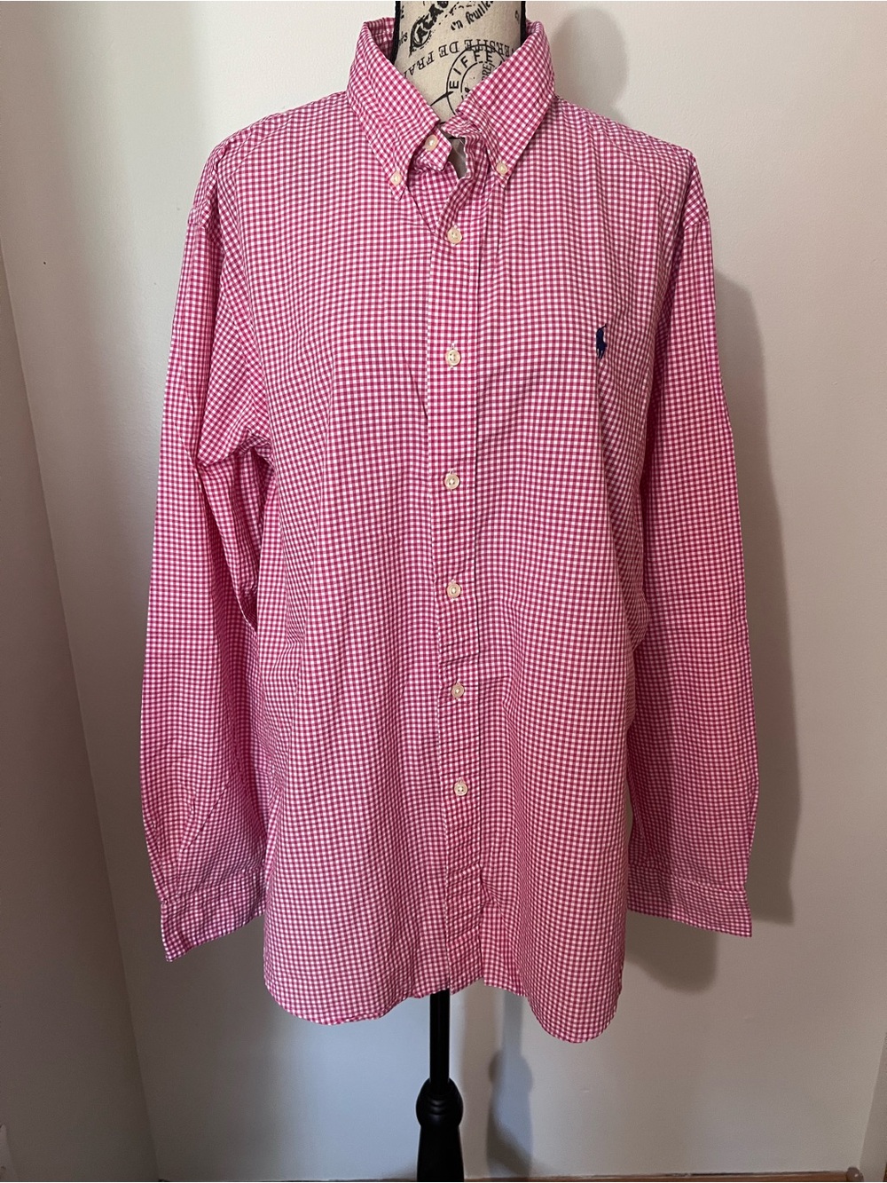 Ralph Lauren Pink White Gingham Check Button Down Shirt XL